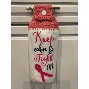 Crochet Top Kitchen Towel- Breast Cancer Awareness Keep Calm And Fight On